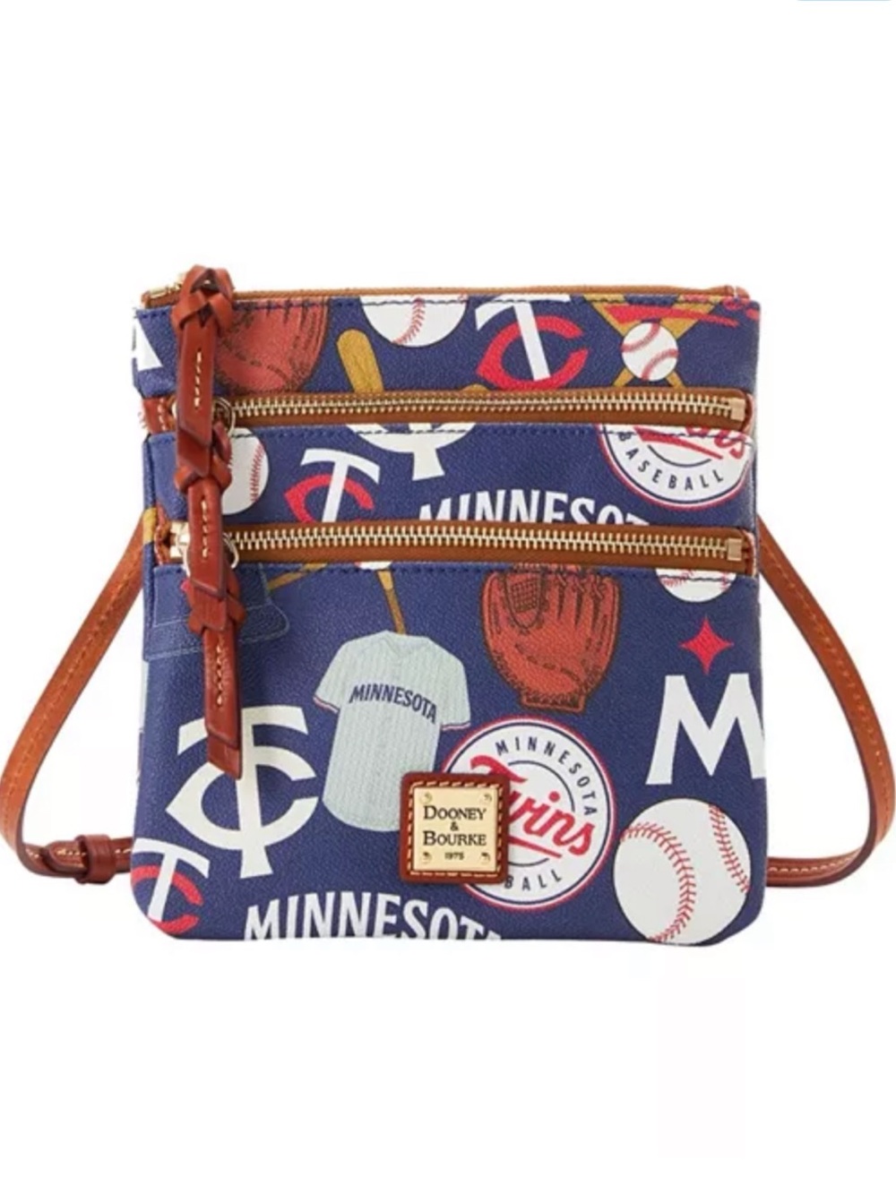 NWT Dooney & Bourke MLB Minnesota Twins Game Day Triple Zip Crossbody Purse